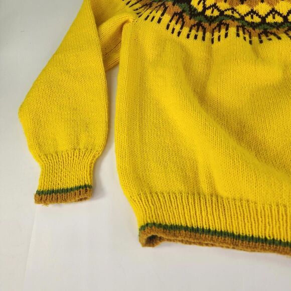 Marilyn Islandic Knit Sweater Size M/L VTG Fair Isle Jumper Yellow Wool Pullover - Picture 9 of 13